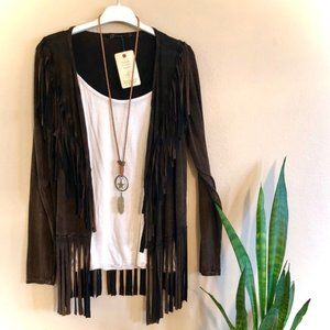 BULLY Designer FRINGE Dangling CARDIGAN Open Front FRINGE JACKET Priced CHEAP